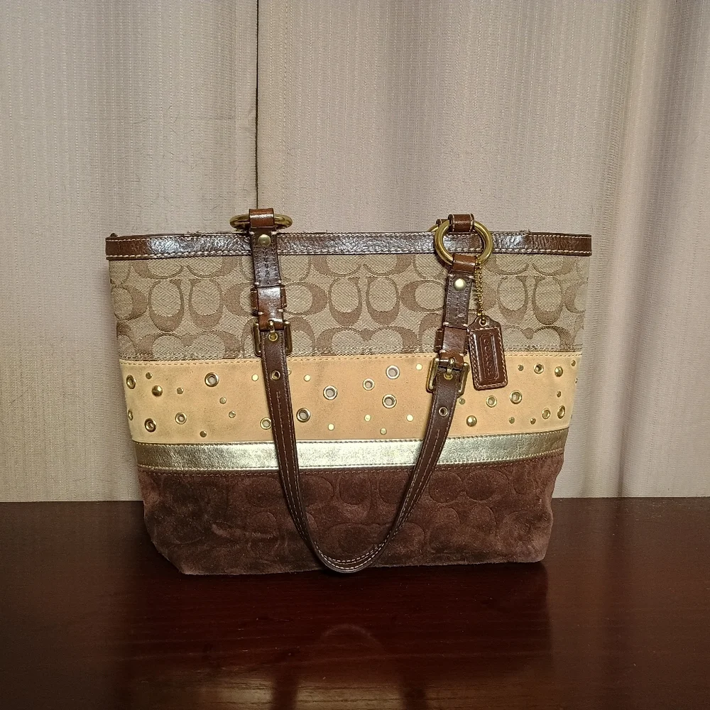 Coach Pierced East West Patchwork Tote